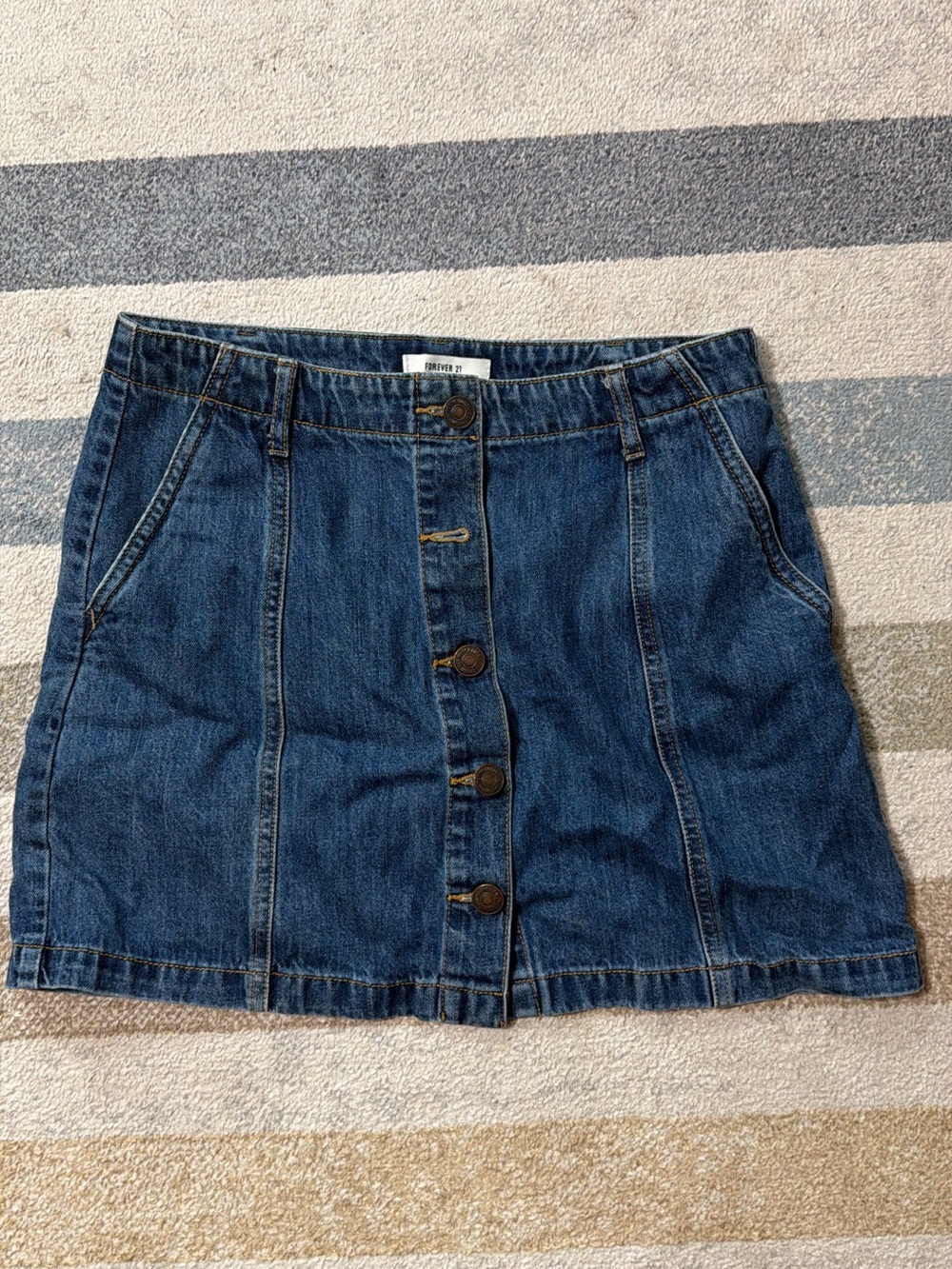 Forever 21 Dark Blue Button-Front Denim Mini Skirt